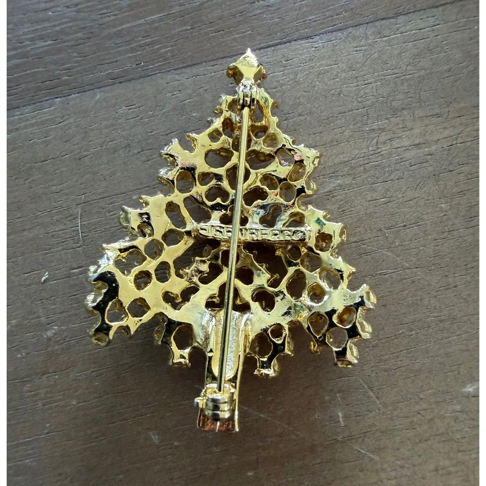 Eisenberg Christmas Tree Pin Multi Colored Rhinestones
